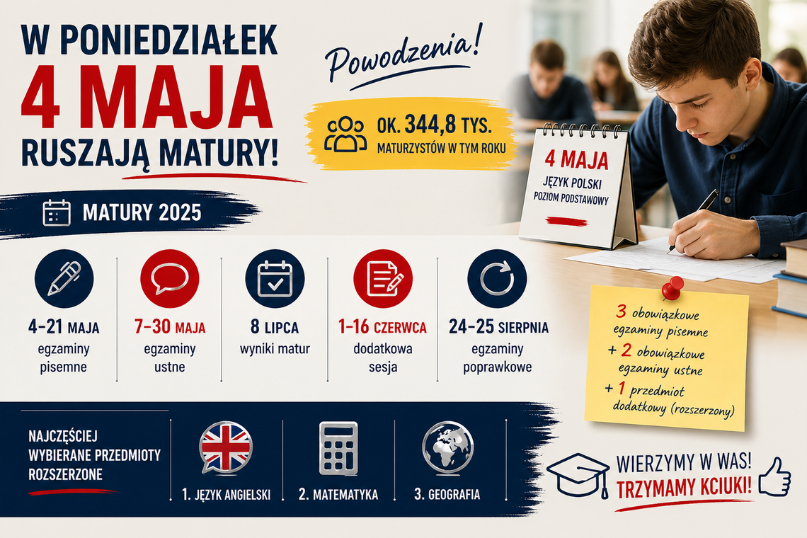 W poniedziałek 4 maja ruszają matury