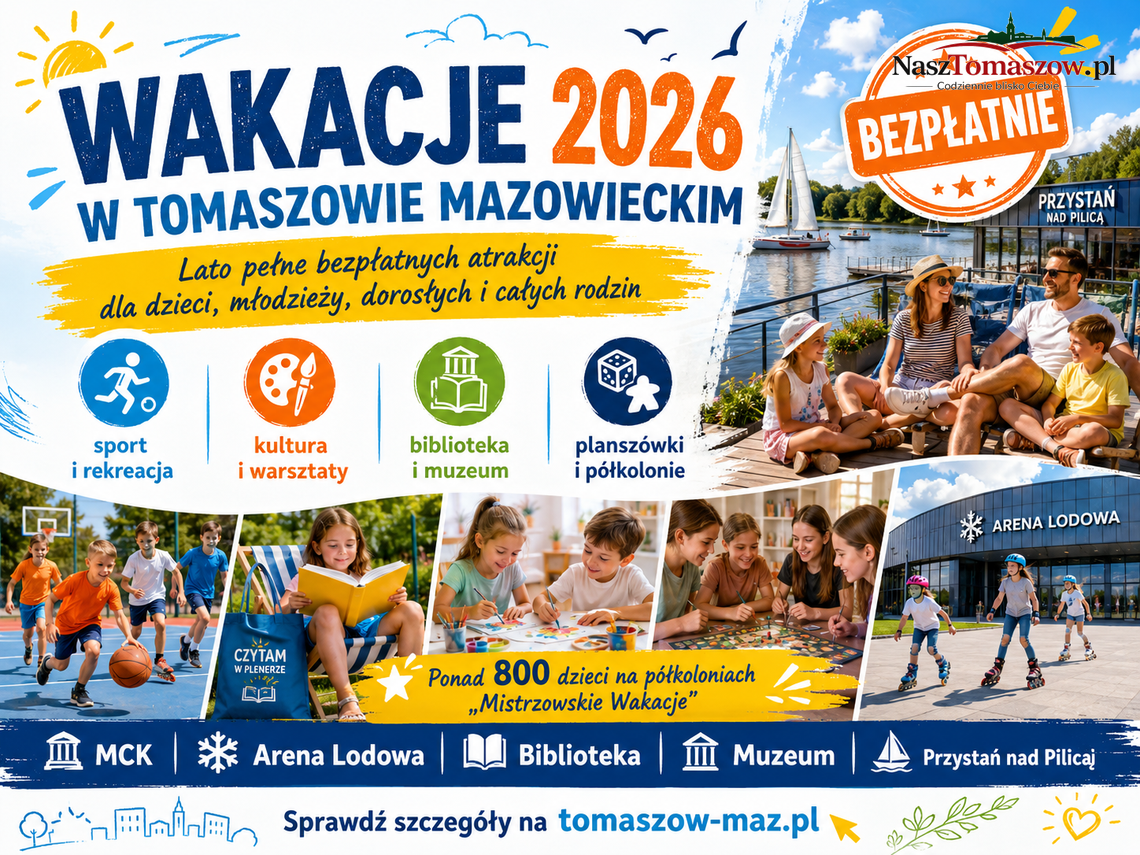 Wakacje 2026 w Tomaszowie Mazowieckim. Bezpłatne atrakcje dla dzieci, młodzieży i rodzin