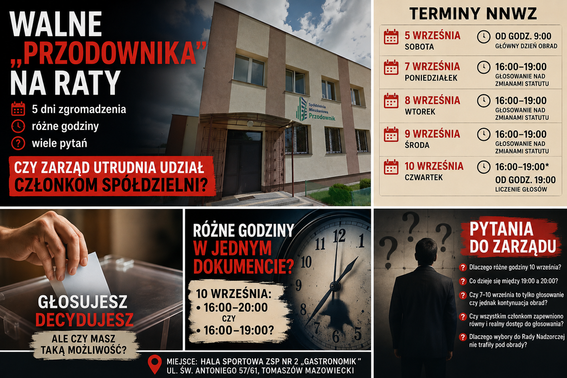 Walne „Przodownika” na raty. Pięć dni zgromadzenia, kilka godzin głosowań i pytanie: kiedy właściwie kończy się Walne? Walne „Przodownika” na raty. Pięć dni zgromadzenia, kilka godzin głosowań i pytanie: kiedy właściwie kończy się Walne?