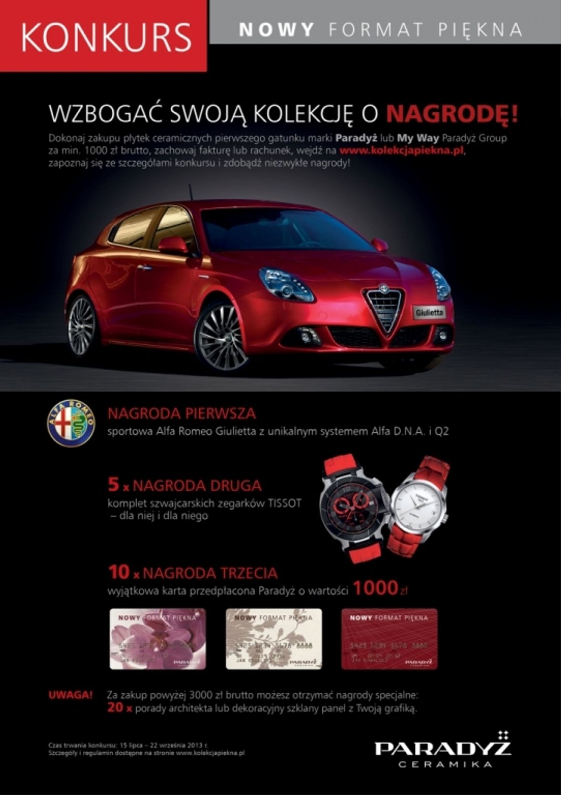 Wygraj samochód Alfa Romeo Giulietta od Grupy Paradyż