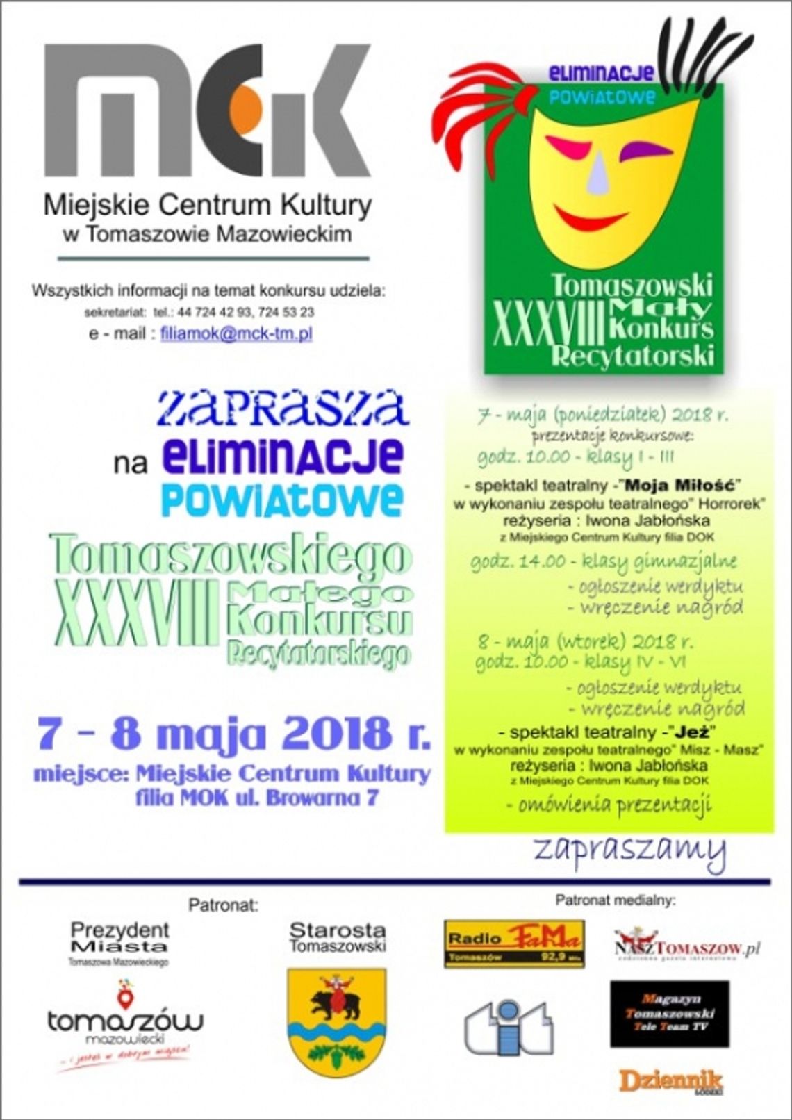 XXXVIII Mały Tomaszowski Konkurs Recytatorski – eliminacje powiatowe XXXVIII Mały Tomaszowski Konkurs Recytatorski – eliminacje powiatowe