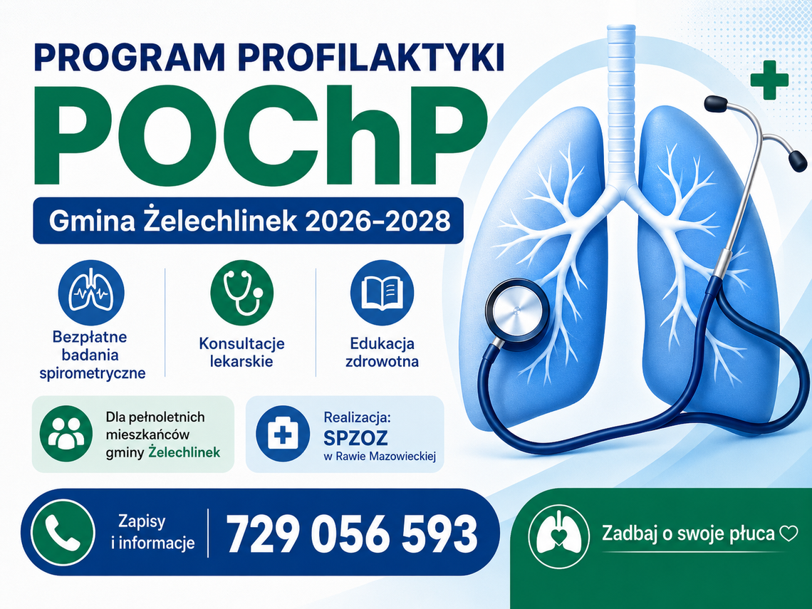 Zadbaj o swoje płuca. W gminie Żelechlinek rusza program profilaktyki POChP Zadbaj o swoje płuca. W gminie Żelechlinek rusza program profilaktyki POChP