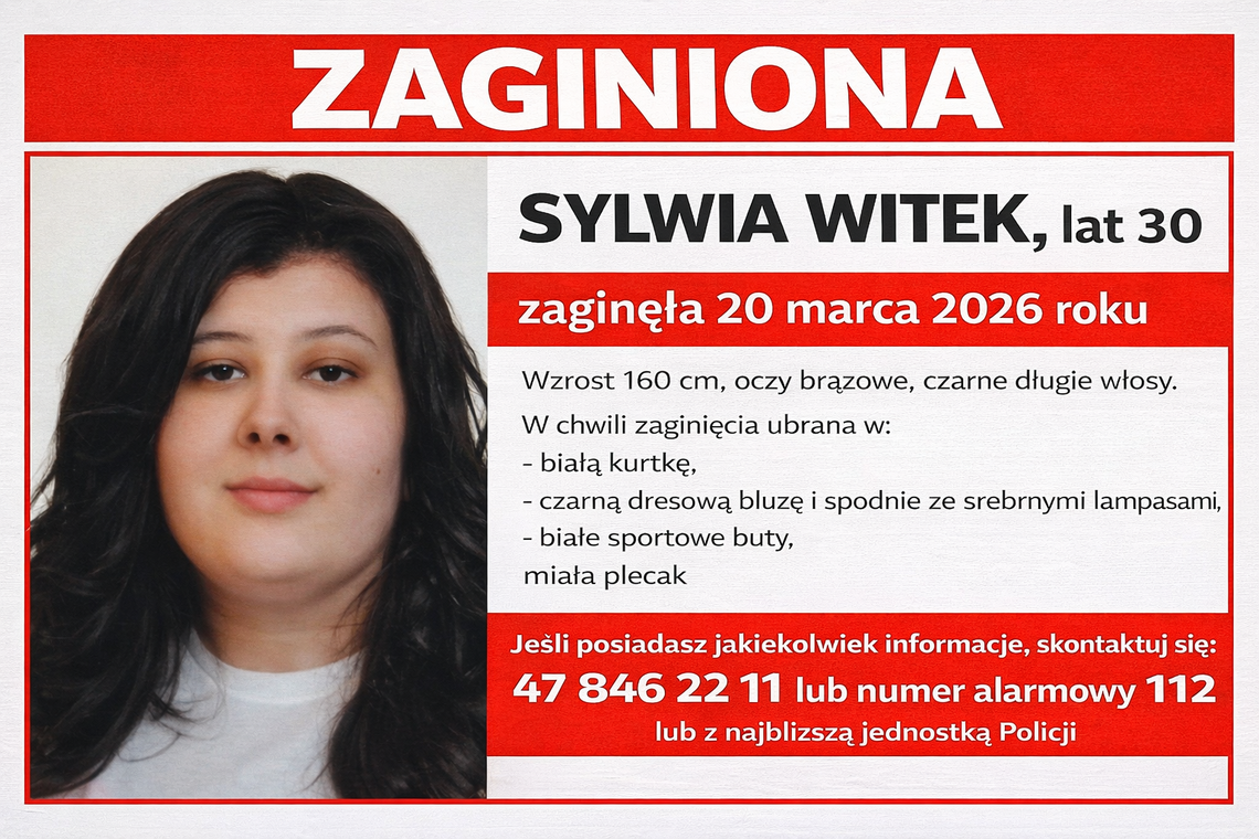 Zaginęła 30-letnia Sylwia Witek. Policja prowadzi poszukiwania Zaginęła 30-letnia Sylwia Witek. Policja prowadzi poszukiwania