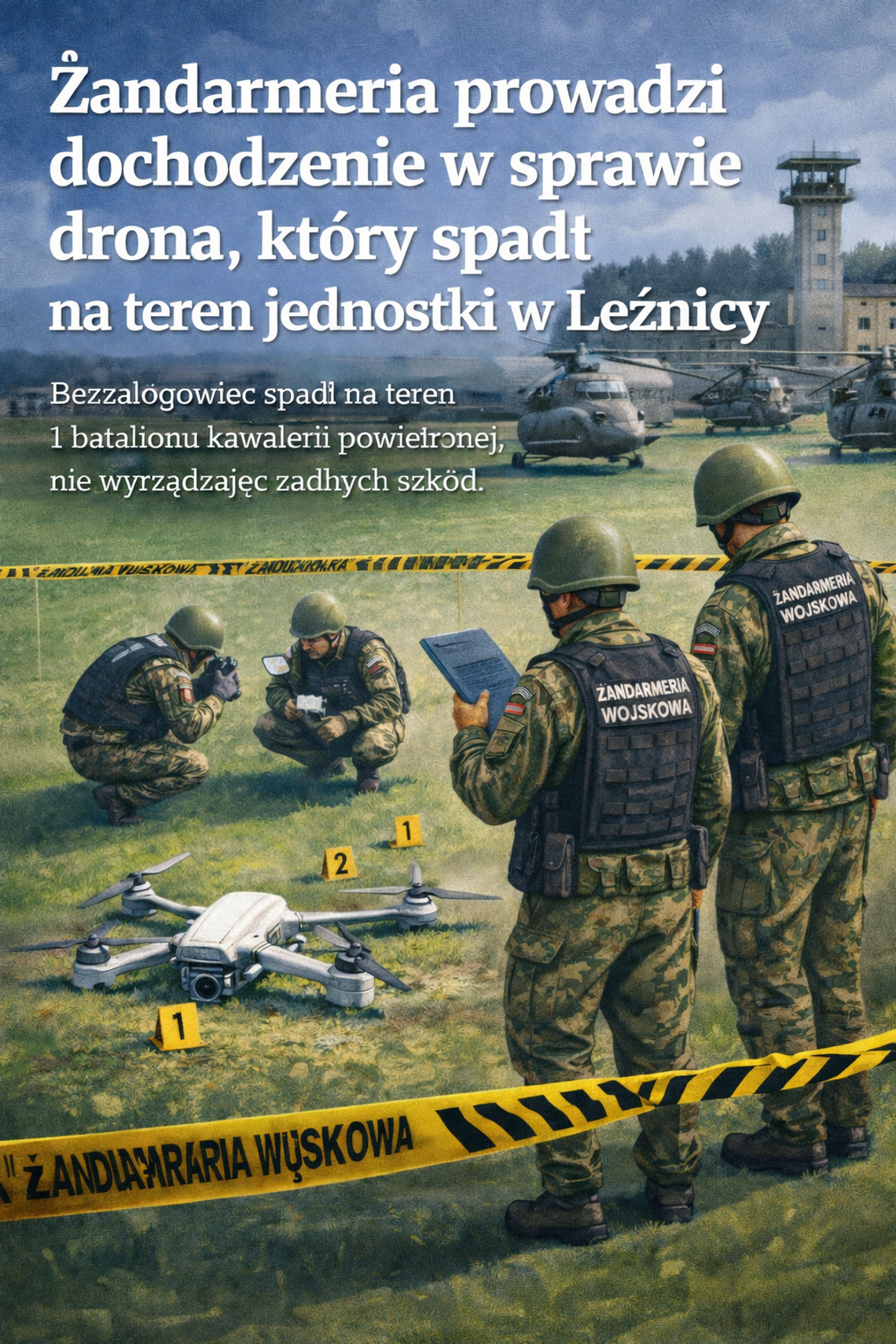 Żandarmeria prowadzi dochodzenie w sprawie drona, który spadł na teren jednostki w Leźnicy