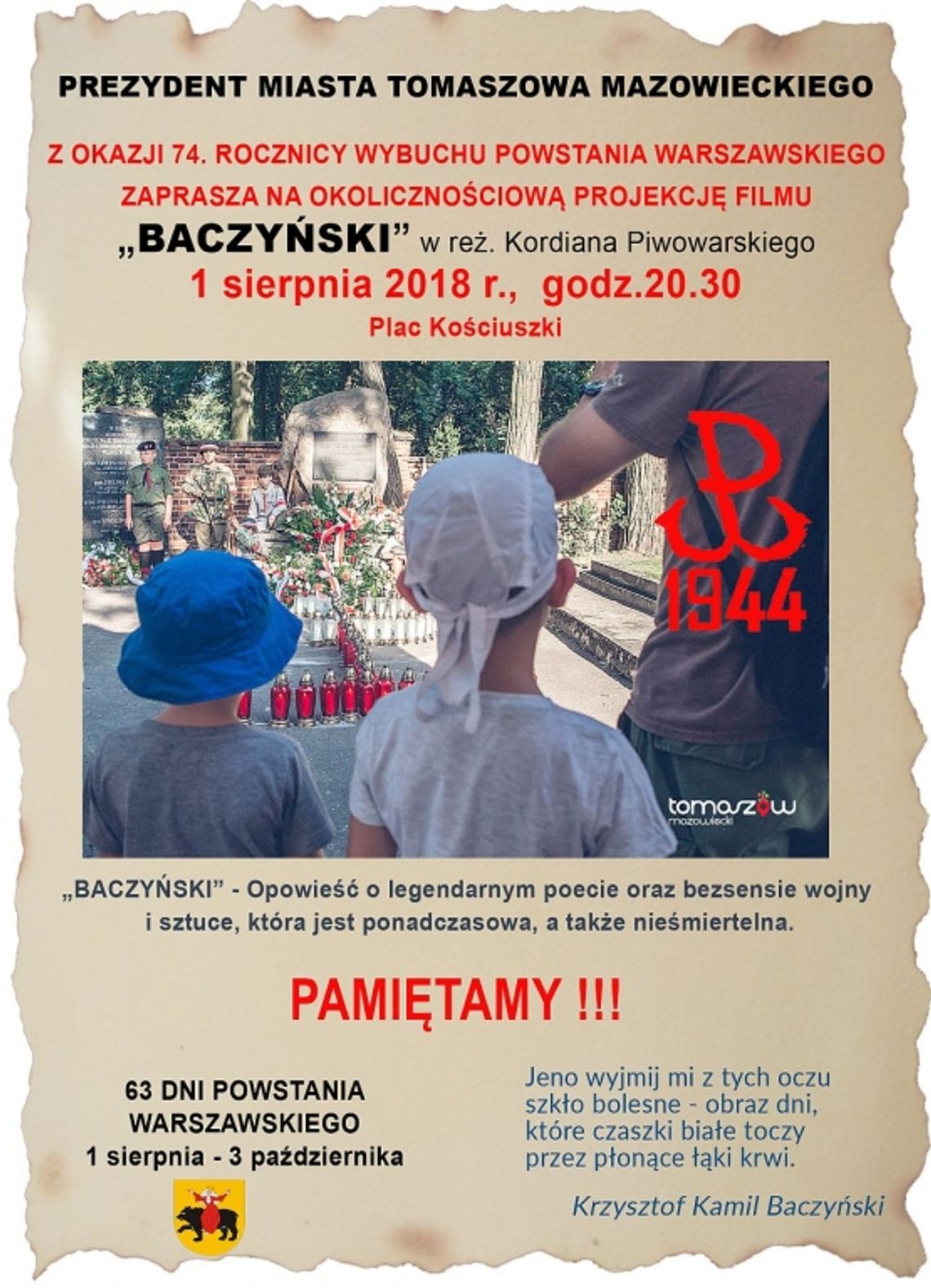 Zaproszenie na 74. rocznicę wybuchu Powstania Warszawskiego
