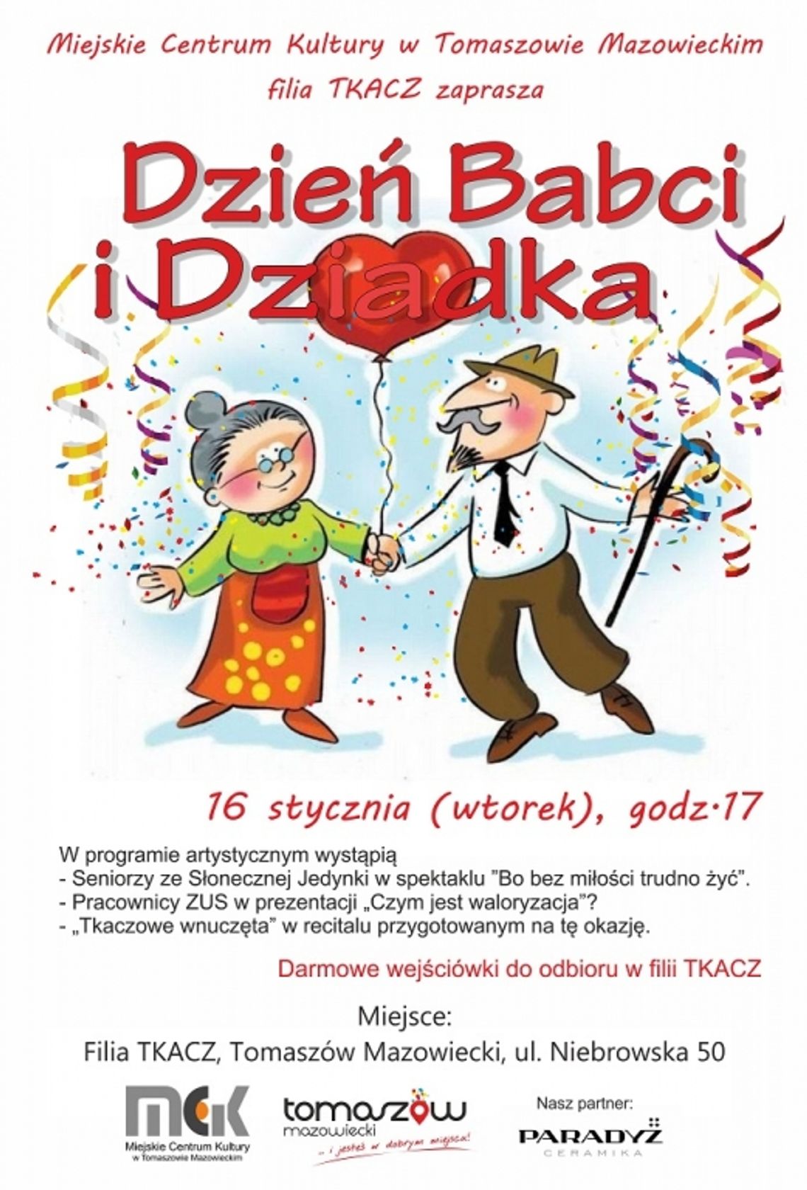 Zaproszenie na Dzień Babci i Dziadka do Tkacza