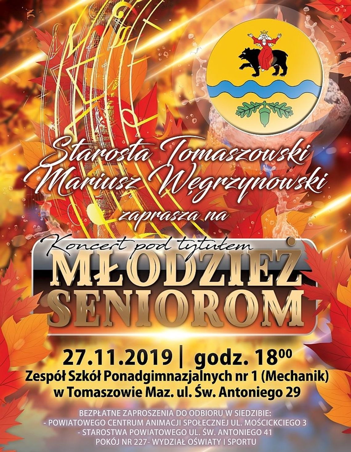 Zaproszenie na koncert "Młodzież Seniorom"