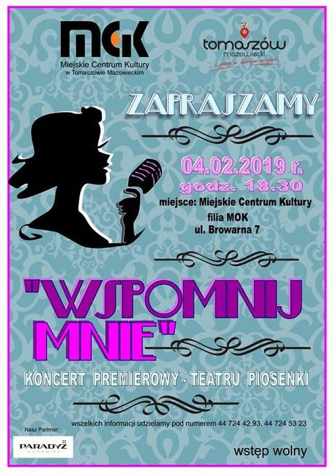 Zaproszenie na koncert premierowy Teatru Piosenki pt. "Wspomnij mnie" Zaproszenie na koncert premierowy Teatru Piosenki pt. "Wspomnij mnie"