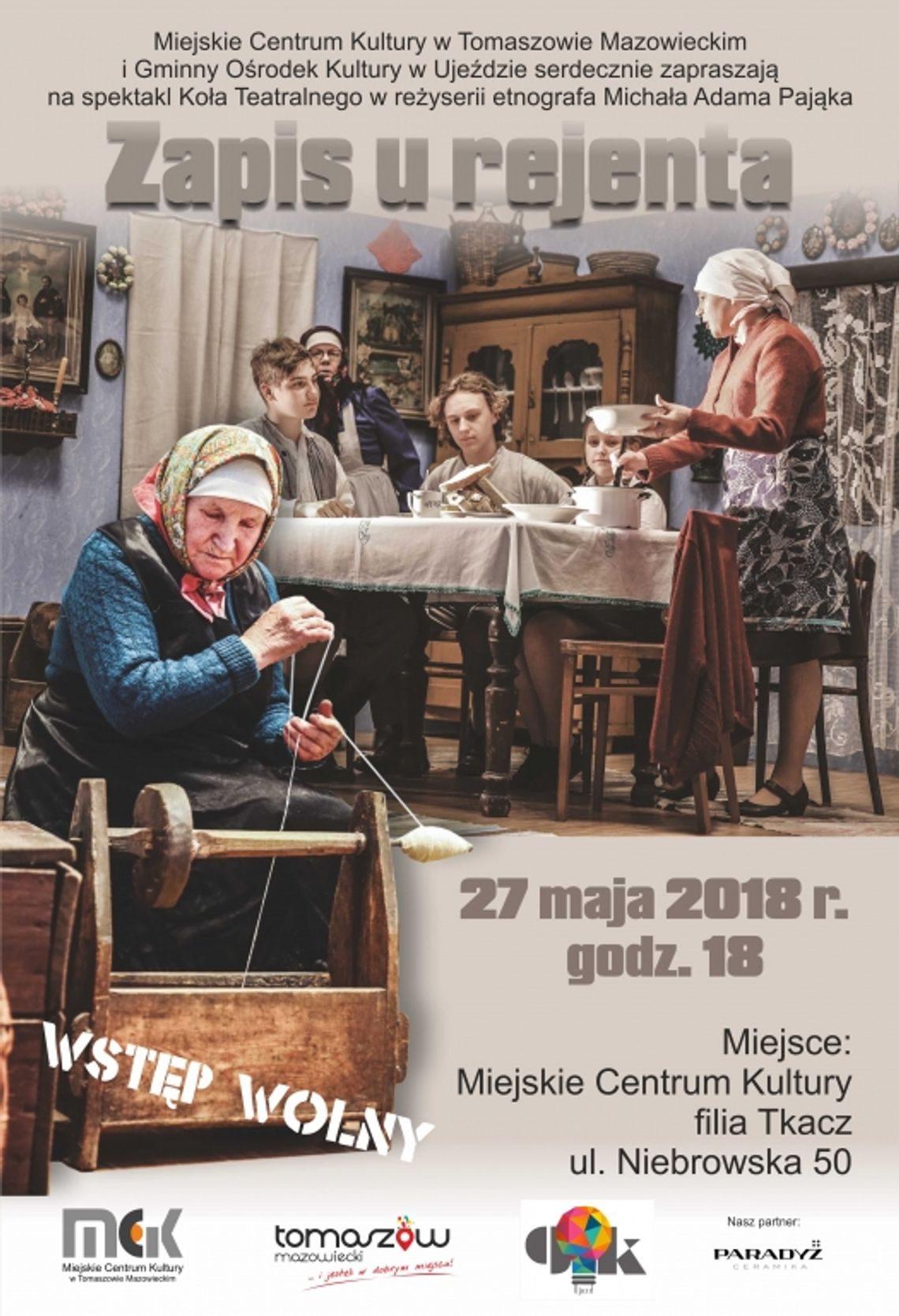 Zaproszenie na spektakl "Zapis u rejenta"