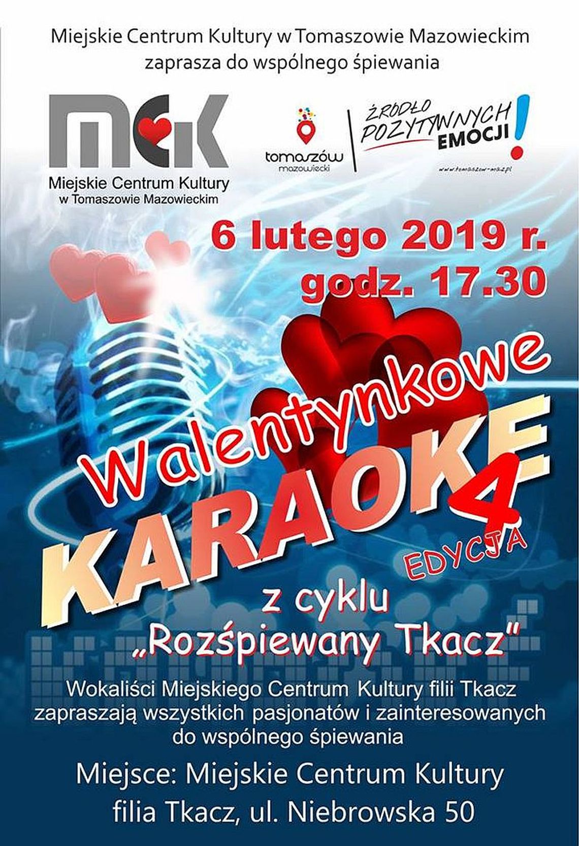 Zaproszenie na „Walentynkowe karaoke” w filii Tkacz Zaproszenie na „Walentynkowe karaoke” w filii Tkacz