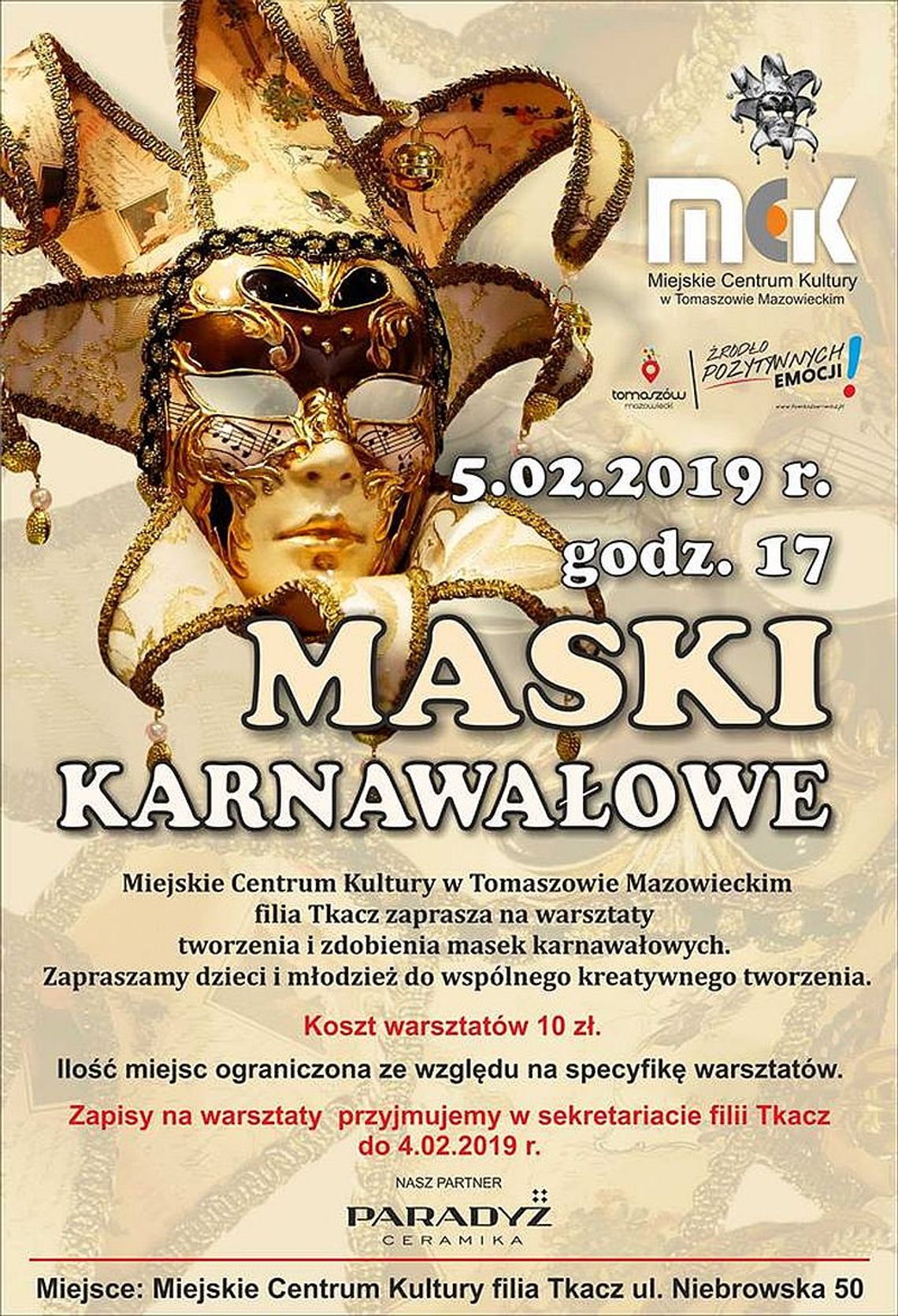 Zaproszenie na warsztaty „Maski karnawałowe” Zaproszenie na warsztaty „Maski karnawałowe”