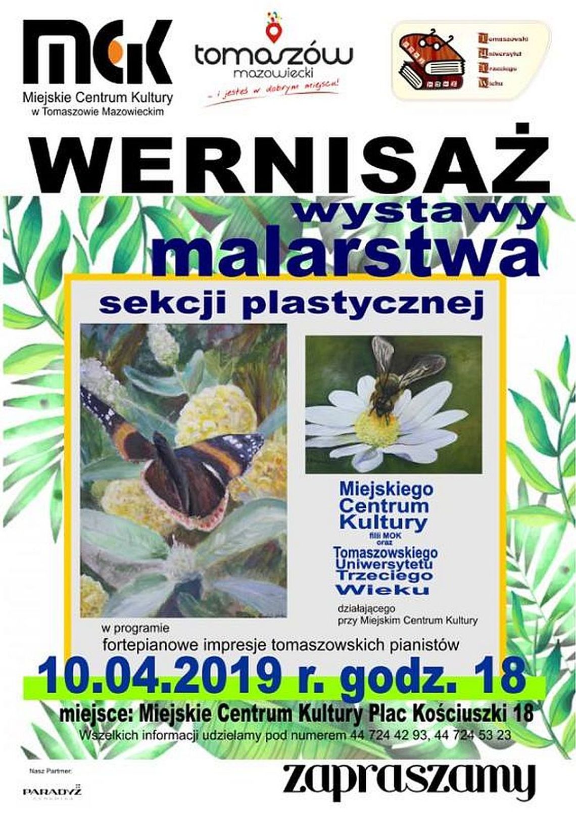 Zaproszenie na wernisaż wystawy sekcji plastycznej MCK i TUTW