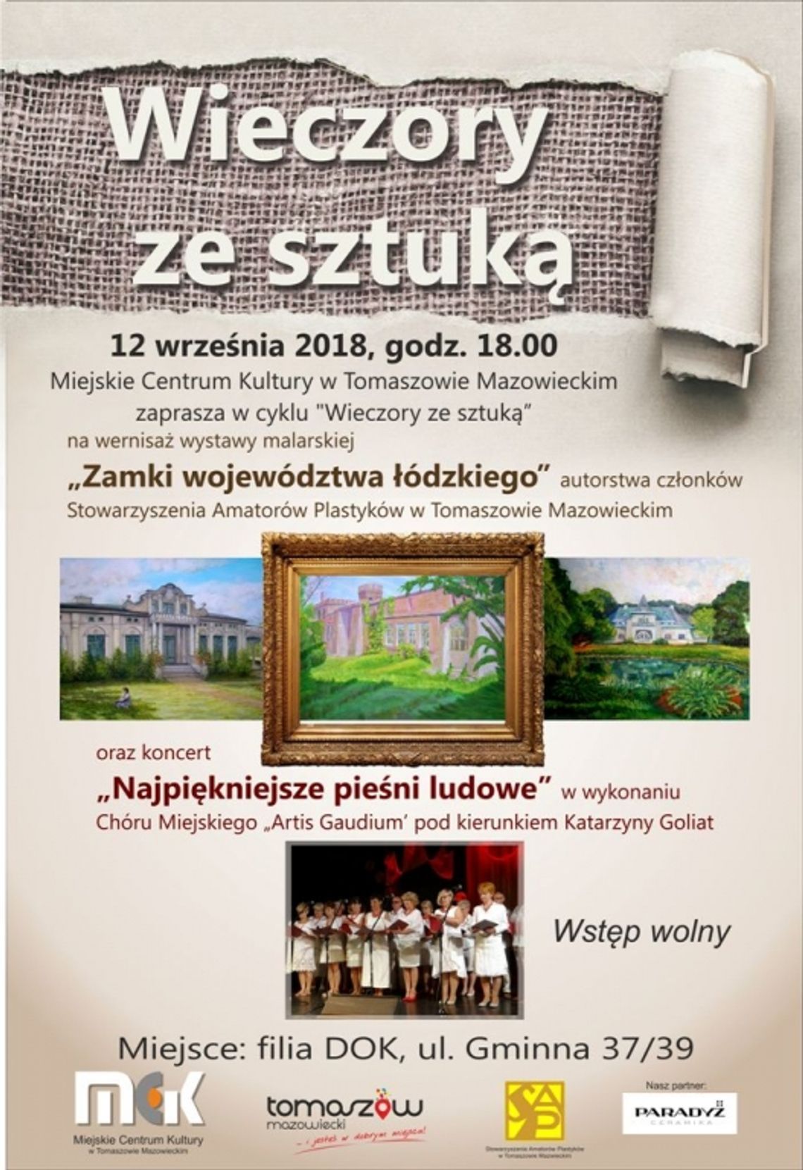 Zaproszenie na "Wieczory ze sztuką" w Miejskim Centrum Kultury, filia DOK