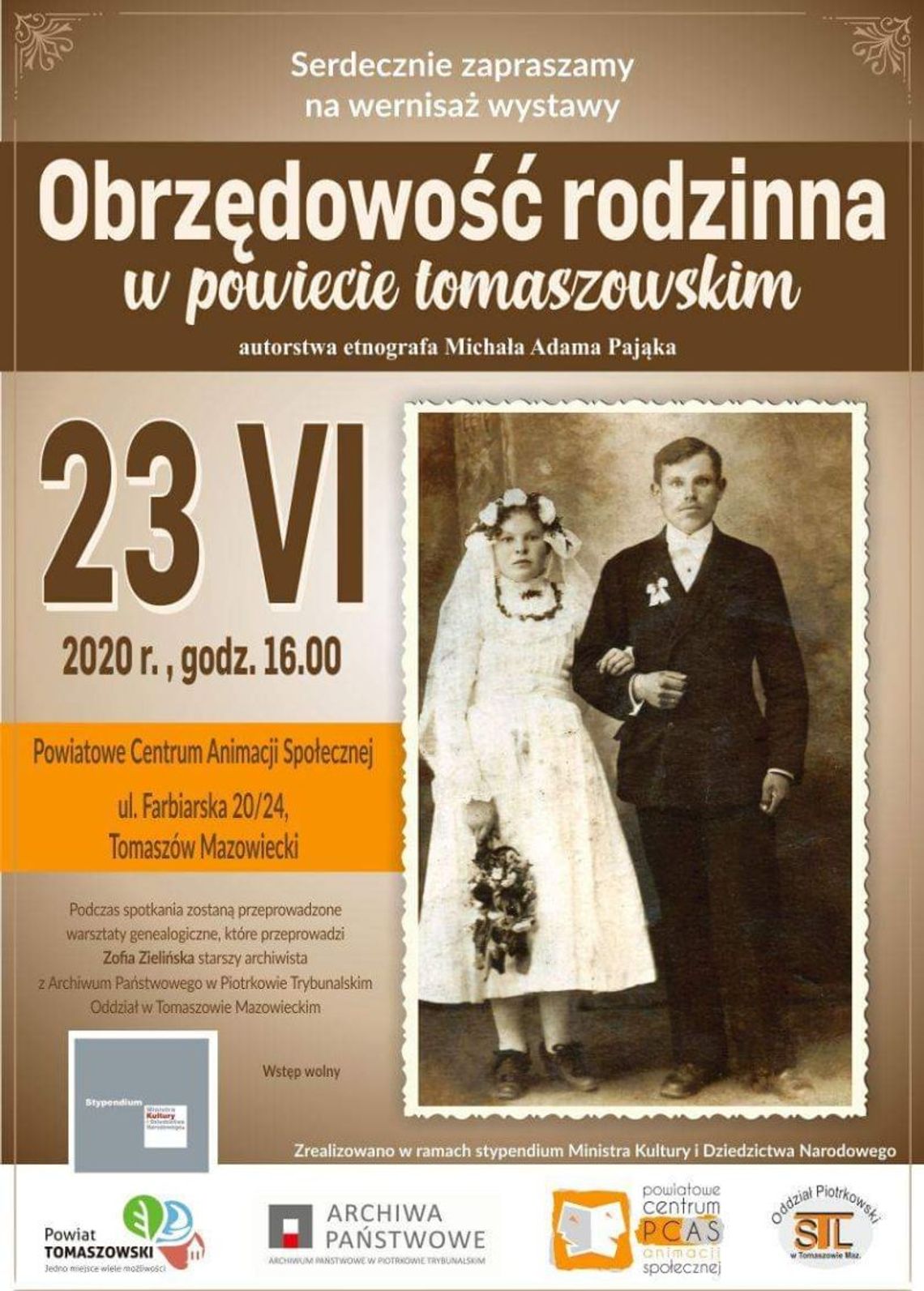 Zaproszenie na wystawę „Obrzędowość rodzinna w powiecie tomaszowskim” autorstwa Michała Pająka
