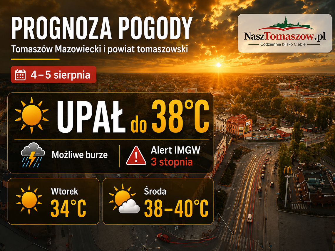 Żar nadciąga nad Tomaszów. W środę temperatura może zbliżyć się do 40 stopni