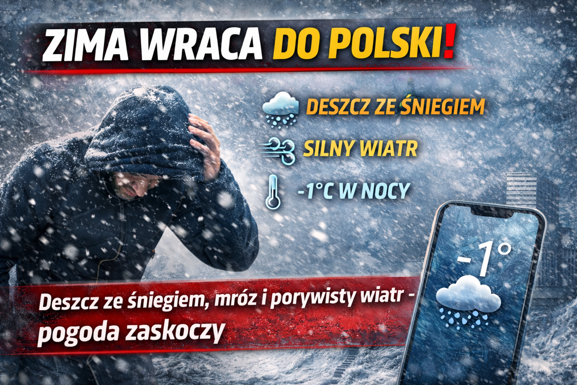 Zima wraca! Deszcz ze śniegiem, mróz i silny wiatr – pogoda zaskoczy