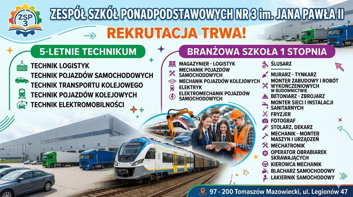 ZSP nr 3 w Tomaszowie Mazowieckim rozpoczął nabór do technikum i szkoły branżowej