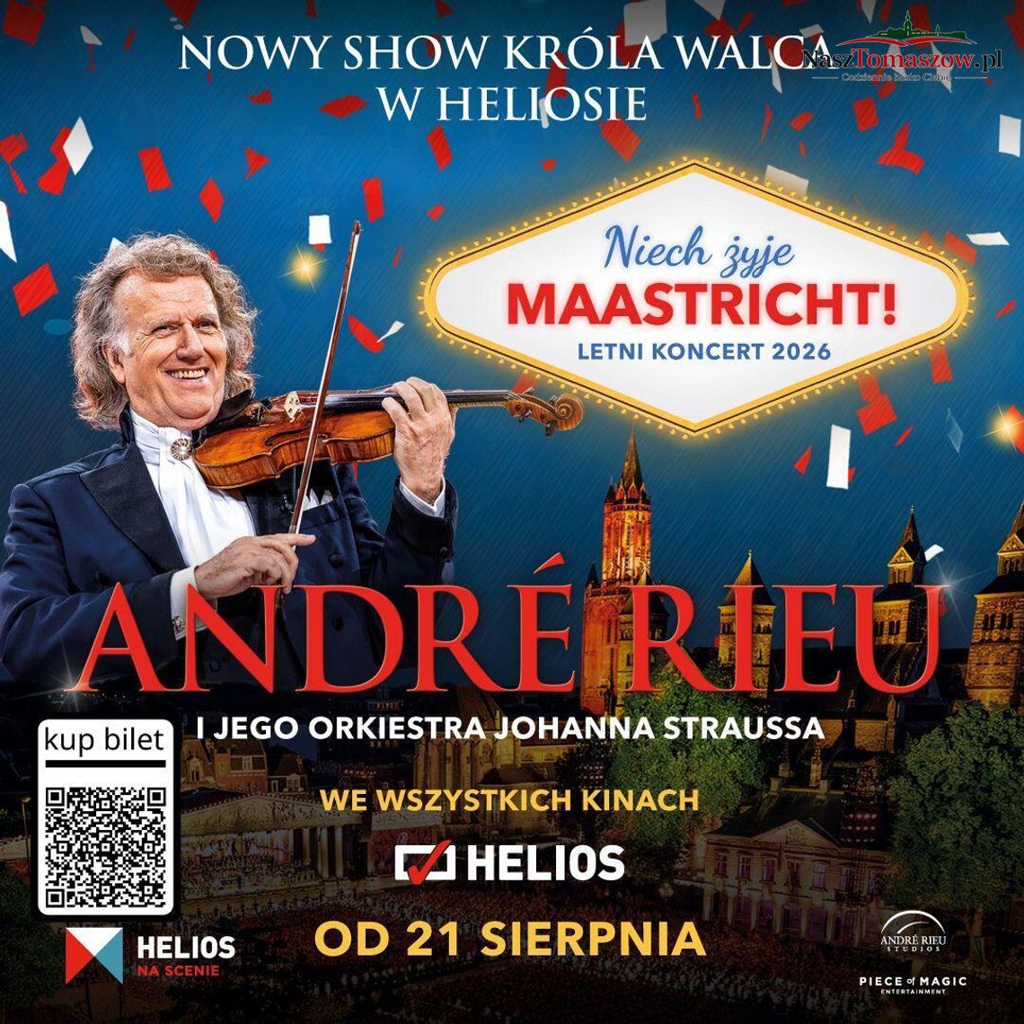 Plakat wydarzenia André Rieu i jego Orkiestry Johanna Straussa w kinach Helios od 21 sierpnia
