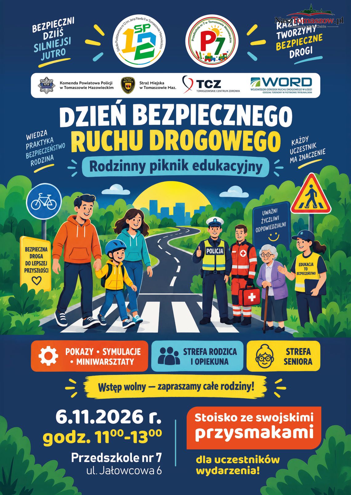 Dzień Bezpiecznego Ruchu Drogowego Plakat wydarzenia Dzień Bezpiecznego Ruchu Drogowego – rodzinny piknik edukacyjny w Tomaszowie Mazowieckim