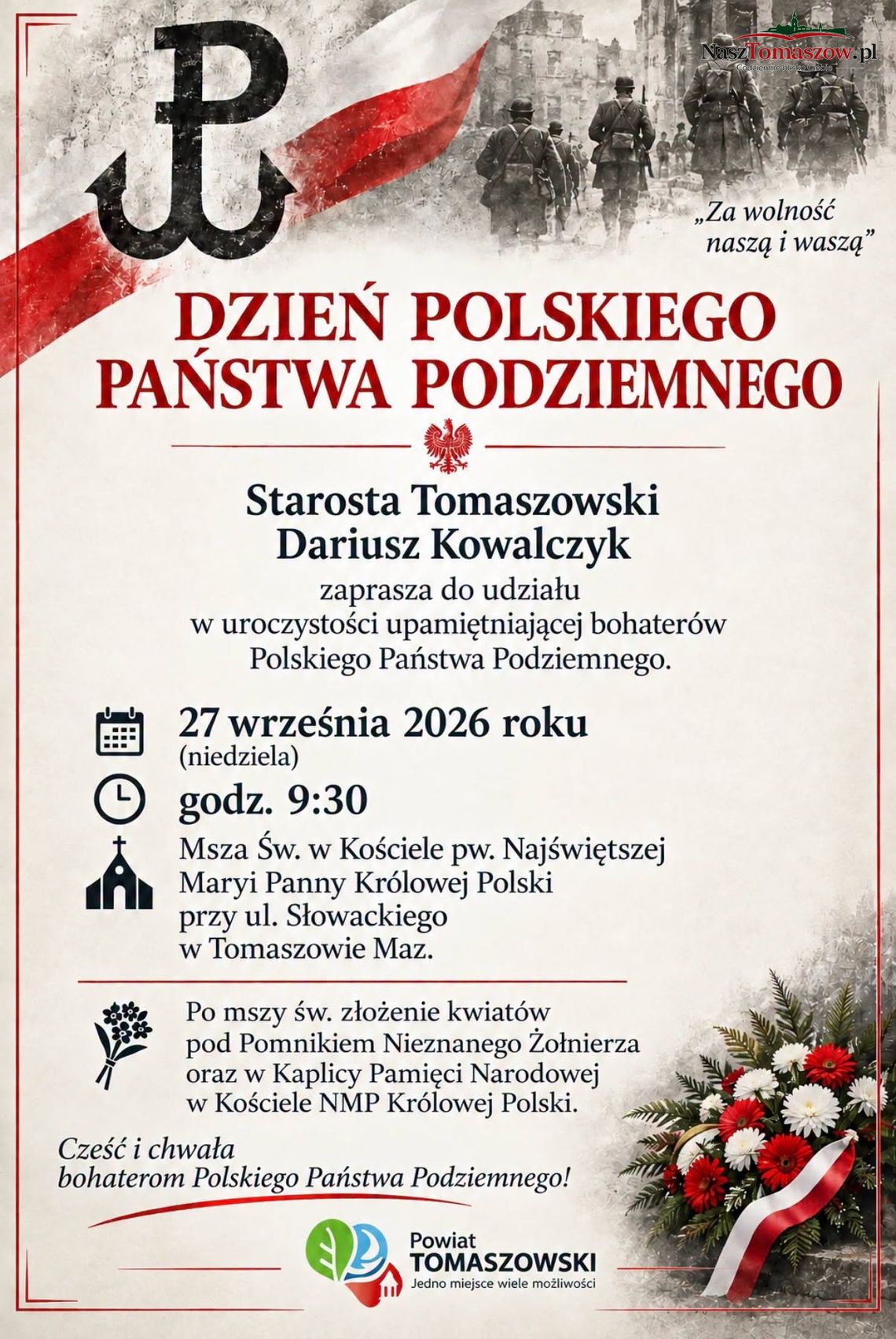 Plakat uroczystości Dnia Polskiego Państwa Podziemnego w Tomaszowie Mazowieckim