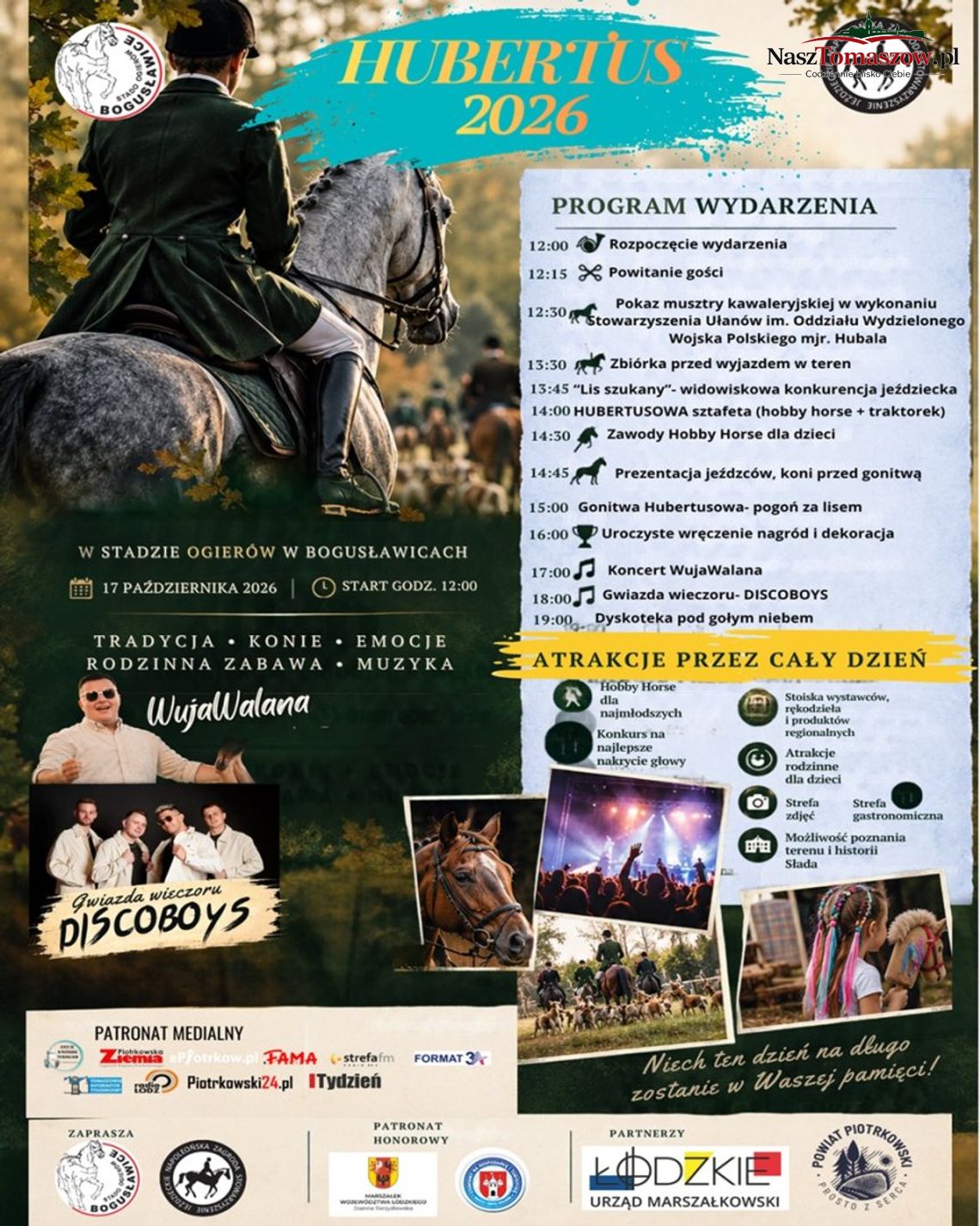 Hubertus 2026 Plakat wydarzenia Hubertus 2026 w Stadzie Ogierów w Bogusławicach z programem imprezy i atrakcjami