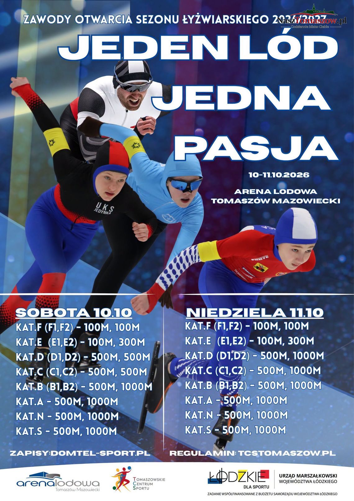 Jeden lód jedna pasja Plakat zawodów łyżwiarskich Jeden lód jedna pasja w Tomaszowie Mazowieckim
