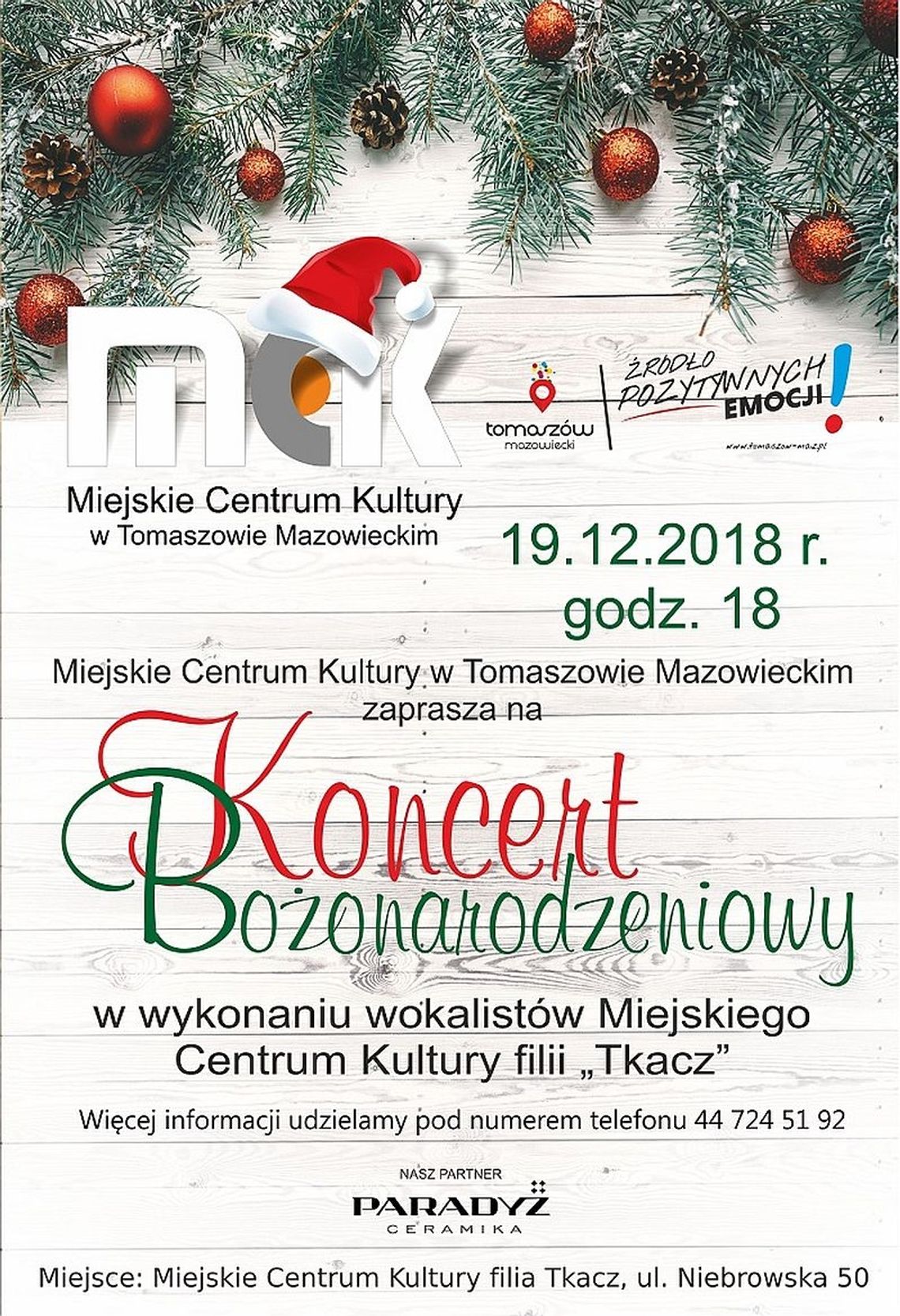 Koncert świąteczny wokalistów i muzyków MCK    