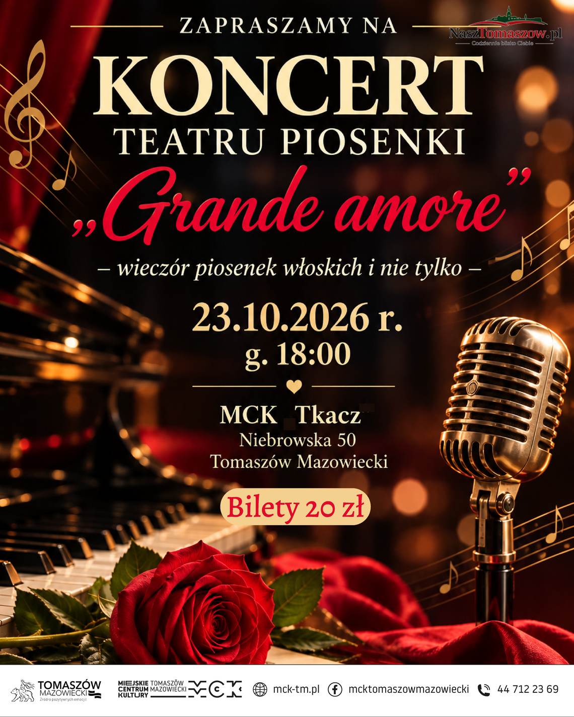 Plakat koncertu Teatru Piosenki „Grande amore” w Tomaszowie Mazowieckim