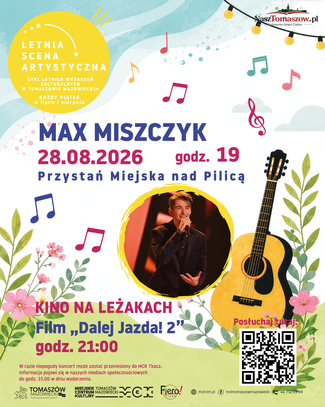 Plakat wydarzenia Letnia Scena Artystyczna z koncertem Maxa Miszczyka w Tomaszowie Mazowieckim