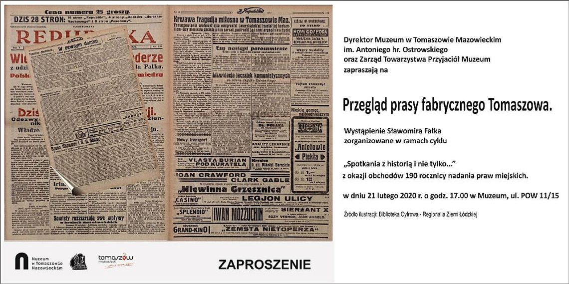 "Przegląd prasy fabrycznego Tomaszowa" w Muzeum im. Antoniego hr. Ostrowskiego "Przegląd prasy fabrycznego Tomaszowa" w Muzeum im. Antoniego hr. Ostrowskiego