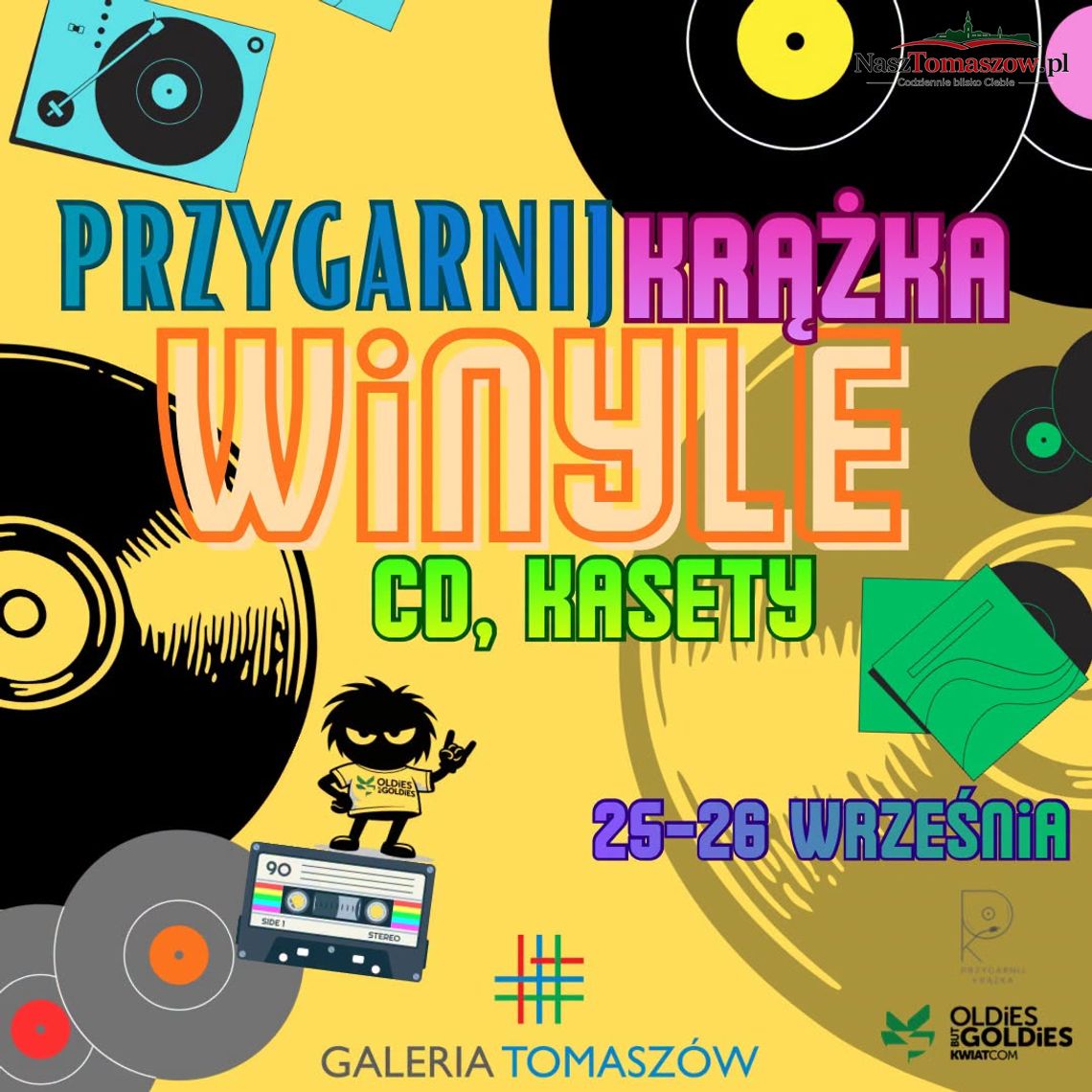 Przygarnij krążka winyle, CD, kasety Plakat wydarzenia Przygarnij krążka dotyczącego winyli, płyt CD i kaset w Galerii Tomaszów