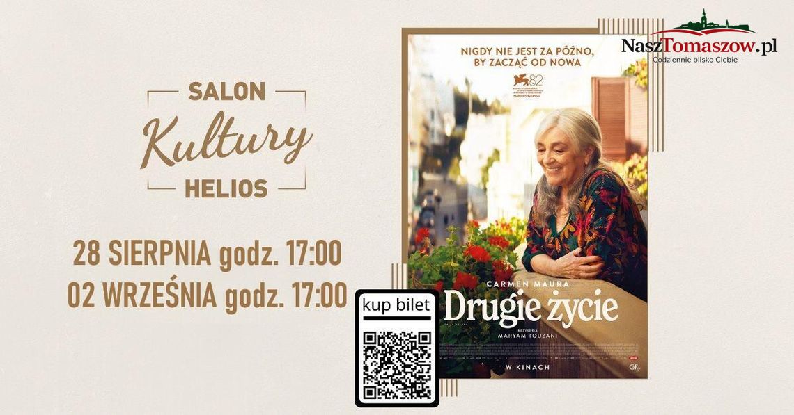 Salon Kultury Helios – Drugie życie Plakat wydarzenia Salon Kultury Helios promujący film Drugie życie z terminami seansów