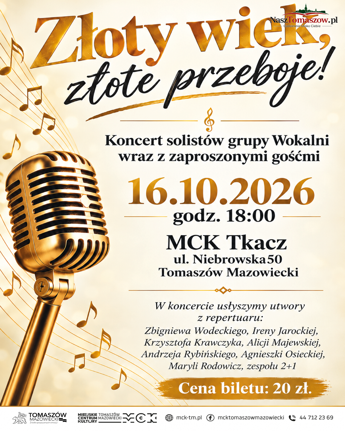 Plakat koncertu Złoty wiek, złote przeboje! w MCK Tkacz w Tomaszowie Mazowieckim