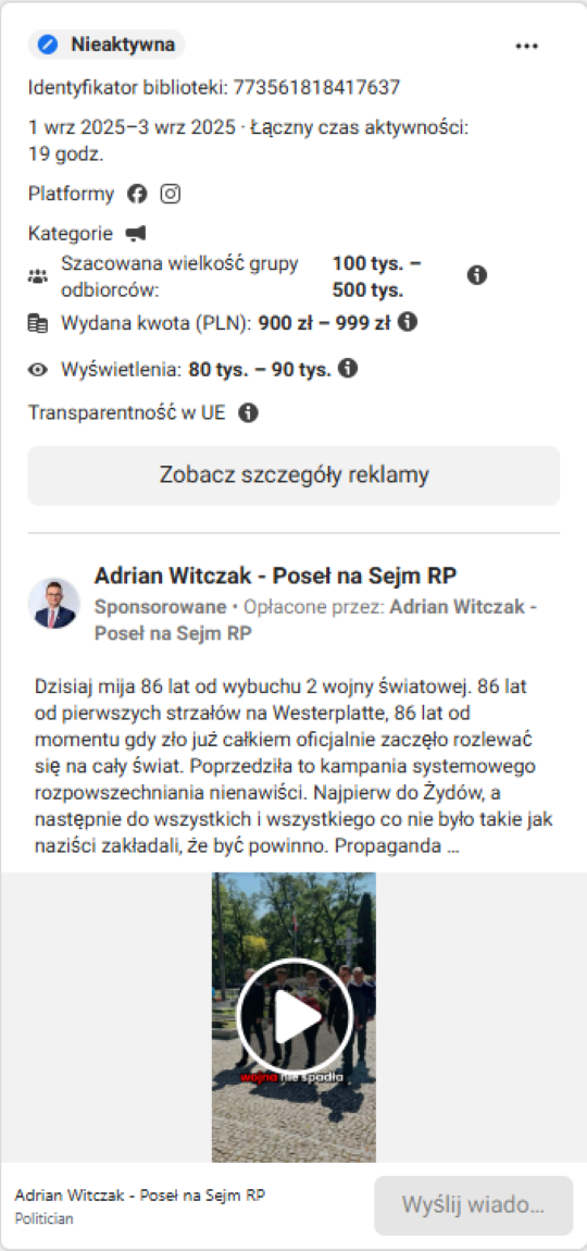 Adrian Witczak - rocznica wybuchu II Wojny