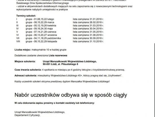 Bezpłatne szkolenia z obsługi komputera i Internetu dla mieszkańców województwa łódzkiego w wieku 45+