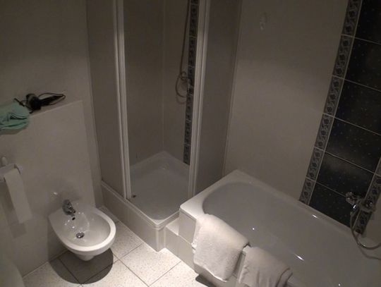 Łazienka z prysznicem i wanną.