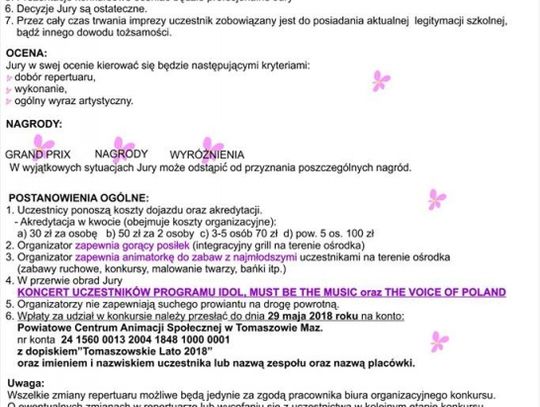 Zaproszenie na  I Integracyjny Konkurs Piosenki "Tomaszowskie Lato 2018"