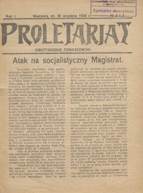 Proletarjat - dwutygodnik Tomaszowski - strona 1