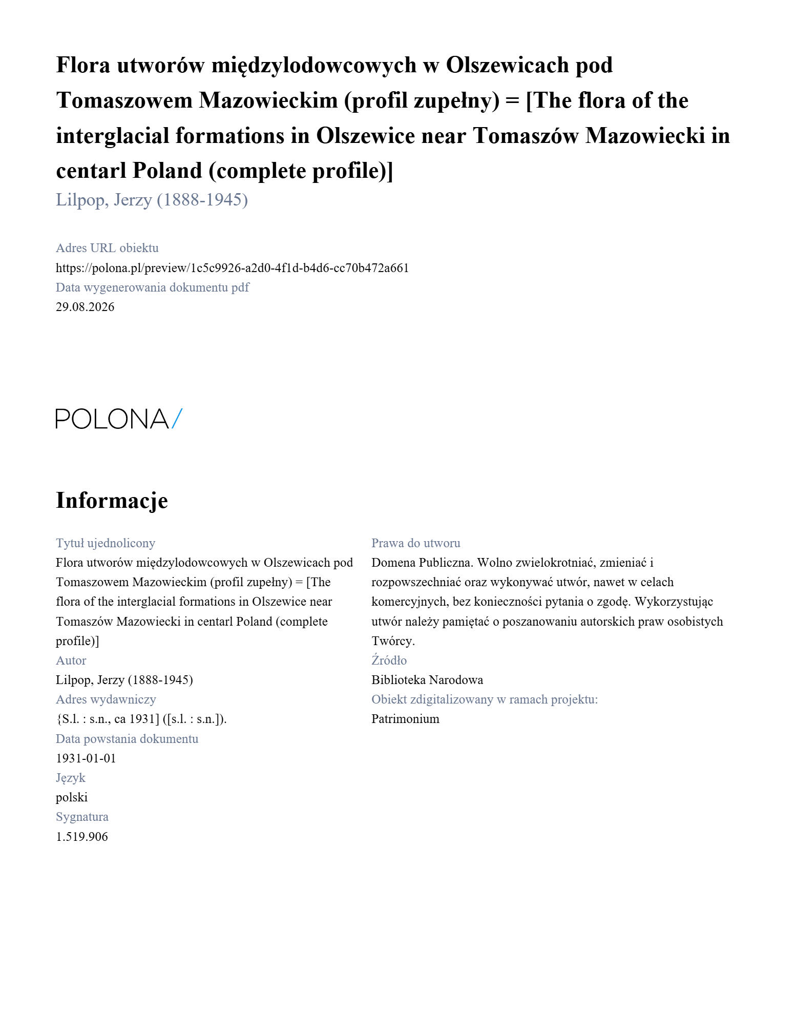 Flora utworów międzylodowcowych w Olszewicach pod  - strona 1