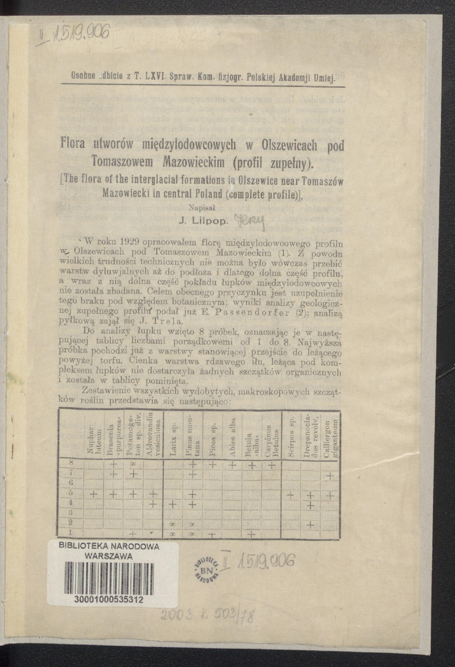 Flora utworów międzylodowcowych w Olszewicach pod  - strona 2